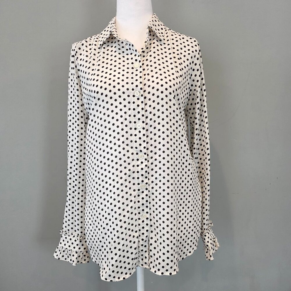 WhoWhatWear Black White Polka Dot Blouse. Sm. Boho Feminine Novelty Workwear